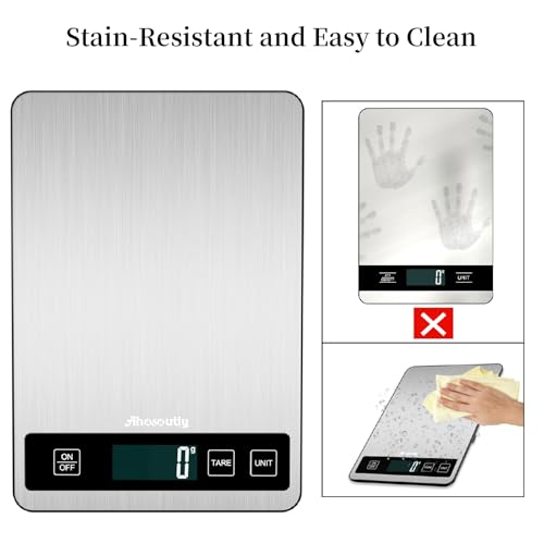 Food Scale, 22lb/10kg Digital Kitchen Scale Weight Grams and Ounces with 0.1oz/1g Precision, 6 Units and Tare Key Design, LCD Display & Stainless Steel Panel for Baking, Cooking, Postage