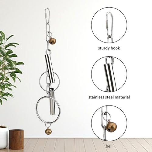 Durable Stainless Steel Bird Bell Toy with Hanging Metal Rings - Heavy Duty Parrot Cage Accessory for Macaws, Cockatoos & Large Birds, Engaging Sound & Chew Resistant Pet Enrichment Toys