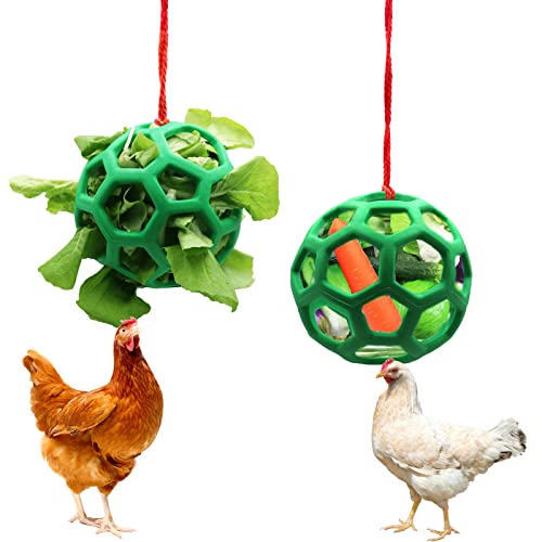 Tirifer 2 PCS Chicken Treat Ball Toy, Chicken Treat Dispenser Feeder Ball Vegetable Hanging Feeder Toy for Hens Chicken Coop Goose Duck Large Birds