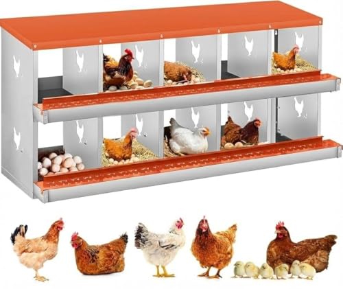 Garvee Chicken Nesting Box, 10 Compartments Nesting Box for Chickens, Galvanized Steel Chicken Laying Box for Easy Egg Collection, Wall Mounting - color: Orange | 10 Compartment