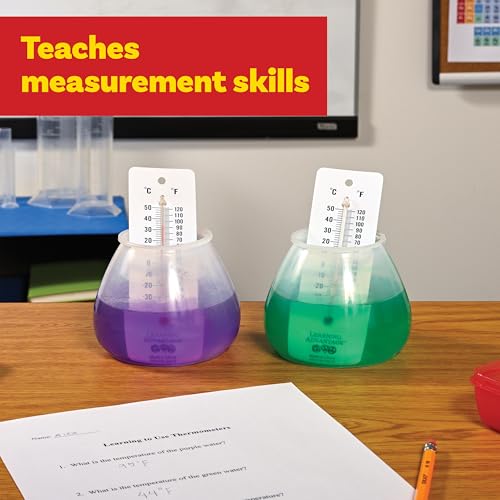 LEARNING ADVANTAGE Student Thermometers, Set of 10, Dual-Scale | Mercury-Free, Easy to Read, Indoor Science and Classroom Use
