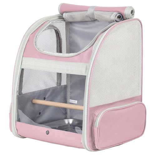 Bird Carrier Backpack with Wooden Stand Perch, Vented and Breathable Bag to Carry Parakeet Cockatiel Conure Parrot (Pink, Bird Backpack) - color: Pink