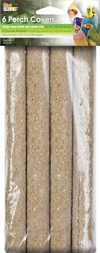 Penn-Plax Bird-Life Sand Perch Covers Large, 4 Pack - Seashell Texture with Calcium Feel Helps Maintain Nails & Beak -Easy Mounting Bird Perch Covers for Cockatiels & Medium Parrots - Natural, 9.5 in