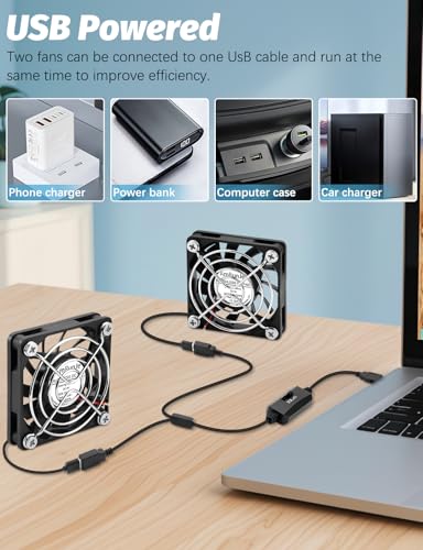 60mm USB Cooling Fan 2PCS, 5V Brushless DC Fans with Variable Speed | Small Exhaust Fan for Computer Raspberry Pi Router Terrarium Helmet, 6010 Mini PC Fan for Electronics Cabinet - style: 60mm x2