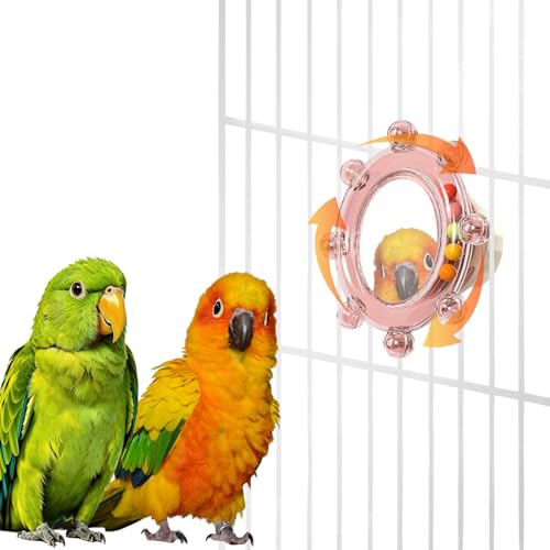 Bird Mirror Toy for Cage, Rotating Interactive Parrot Toy with Bell Sound, Cage Mounted Bird Enrichment Toy for Parakeets, Lovebirds, Cockatiels, Conures, Budgies and Small Birds (Pink) - color: Pink