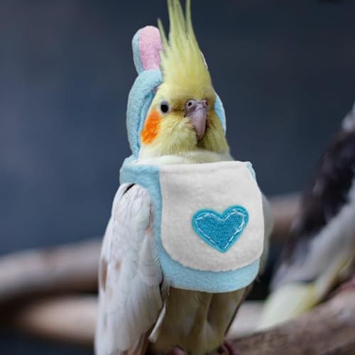 Love Bellyband Rabbit Ears Pet Bird Costume, Cozy Cute Cosplay Photo Prop Clothes Parrots Flight Suit, Bird Hoodie for African Greys Monk Parakeet Cockatiel, M, 1 Piece - size: M