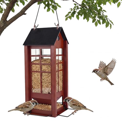 Rectangular Hanging Bird Feeder for Outdoor Use, Metal Bird Feeder with Multiple Feeding Ports, Seed Feeder for Wild Birds, Garden Yard Patio Bird Feeder
