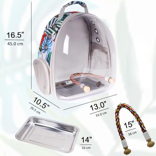 Bird Traval Carrier Cage, Clear Space Capsule Astronaut Backpack to Carry Parakeet Cockatiel Parrot with Metal Tray Wooden Perch and Bird Feeder, Vet Transport Book Bag Floral Printed - color: Floral