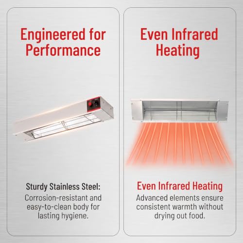 24 Inch Food Heat Lamp Commercial Food Warmer Overhead Strip Warmer 500 Watts with Chain and Us Plug,110v (24") - size: 24"