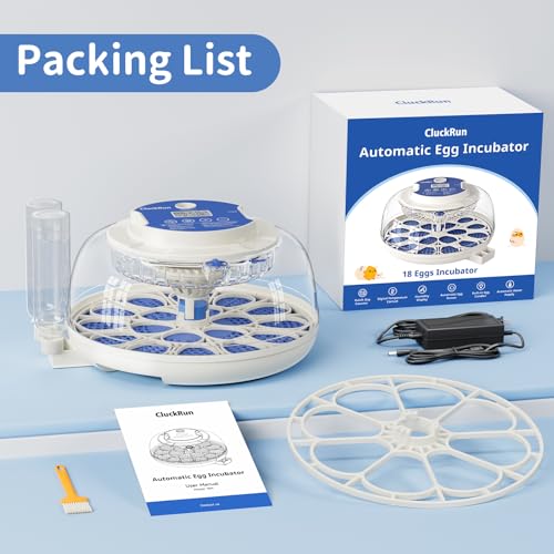 18 Egg Incubators for Hatching Eggs, Incubation Day Display, 2 Egg Trays, Automatic Egg Turning, Built-in Egg Candler, Auto Refill, Adjustable Air Vent, for Chicken, Quail, Duck, Turkey & Goose Eggs