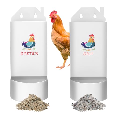Chicken Grit and Oyster Shell Feeder,Metal Automatic Chicken Feeder,Chicken coop Accessories Poultry feeders, Suitable for Quail, Pigeons, Doves, Chicks, and Adult Chickens（2 Pcs White）