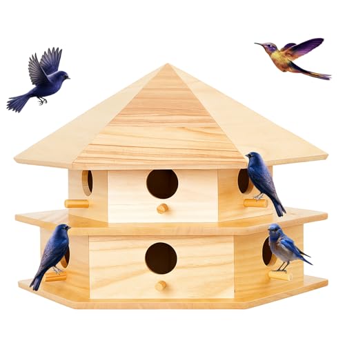 Yaocom Purple Martin House, 12 Room Martin BirdHouses for Outside, Sycamore Wood Construction & Waterproof(Wood Color,16.54 x 14.57 x 11.81 Inches)