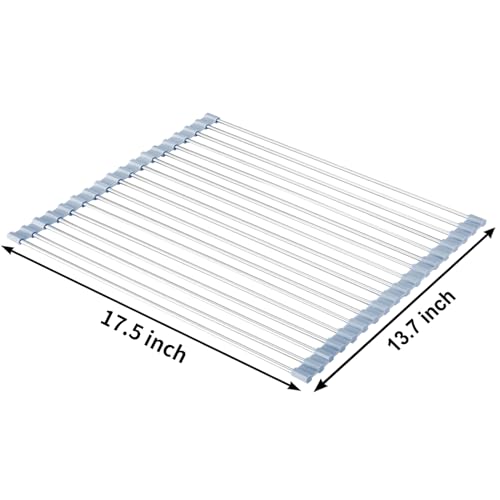 Over The Sink Dish Drying Rack, Stainless Steel Roll Up Dish Drying Rack Kitchen Dish Rack Sink Drying Rack, Foldable Dish Drainer, 17.5''x13.7'' - size: 17.5''x13.7''