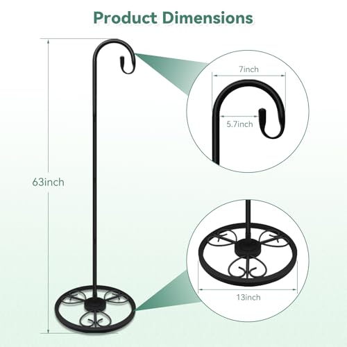 63" Adjustable Shepherds Hooks Stand for Wind Chimes, Hummingbird Feeders, Lanterns, Hanging Plant Stand Indoor Outdoor Patio Garden