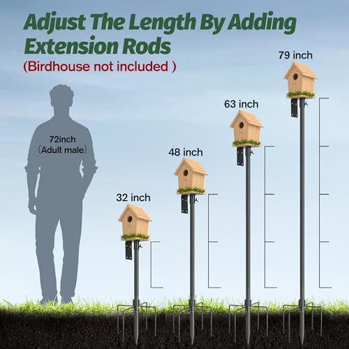 79 Inch Bird Feeder Pole Kit, 5-Prong Base, Hanging Hook | Heavy-Duty Metal Pole, for Bird Houses, Garden Décor, Backyard and Patio Use - size: 79 inch