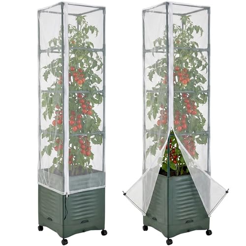 2 Pcs Garden Bird Netting Plant Cover for Square Tomato Cage, 59" x 17.7" Insect Bird Barrier Tomato Cage Net with Zipper & Drawstring, Tomato Trellis Netting Protection Cover for Protecting Plants - color: 2 Pcs, size: 59 x 17.7 inch