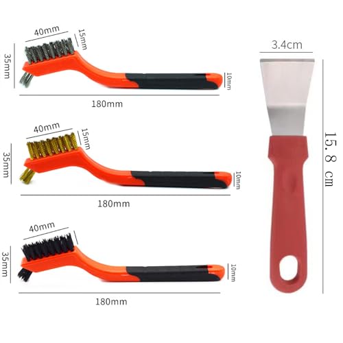Gisde Wire Brush 4Pcs Set Nylon/Brass/Stainless Steel Wire Brushes for Cleaning Rust Removal in Holes, Dirt & Paint Scrubbing with Deep Cleaning – 7 Inches (Brass+Nylon+Stainless Steel)