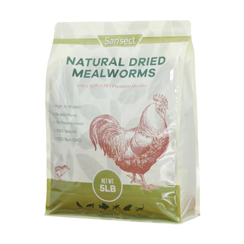 SANSECT 5LB Dried Mealworms for Chickens, Ducks, Wild Birds, Reptile Food | High Protein Treats, 100% Natural, Non-GMO Mealworms for Chickens, Ducks, Turtles and Reptiles and Laying Hens - size: 5 Pound (Pack of 1)