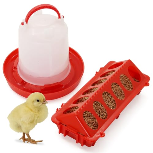 Chick Feeder and Waterer Set,Automatic 1L Hanging Chicken Waterer and Plastic Flip Top Chick Feeder for Baby Chicks,Ducks,and Quail,Brooder Starter Kit