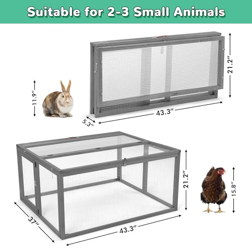 COZIWOW Chicken Coop Run Rabbit Hutch Portable Chicken Cage Pens, Gray | Wooden chicken brooder, Folding outdoor indoor small animal playpen, Top & side doors, UV-Proof panel, 4 garden stakes, 43.3" - color: Grey