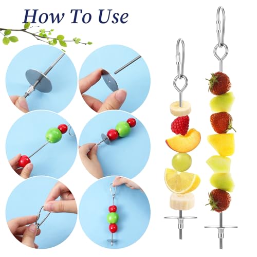 3Pcs Parrot Fruit Stick Feeder Fruit Vegetable Treats Skewer Bird Cage Stainless Steel Food Holder for Hanging Bird Foraging Toys for Macaw Parakeet Budgie (3 Sizes)