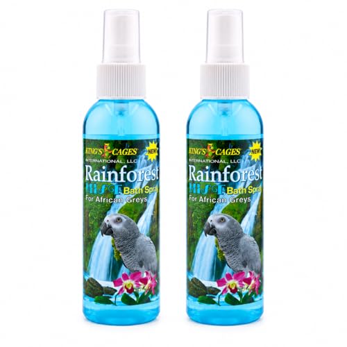 King's Cages Rainforest Mist Spray 8 oz. African Grey Pk2 Feather Conditioning Spray with Baby Powder Scent for Medium Bird Breeds Skin Relief and Plumage Care (Pack of 2) - size: Pack of 2