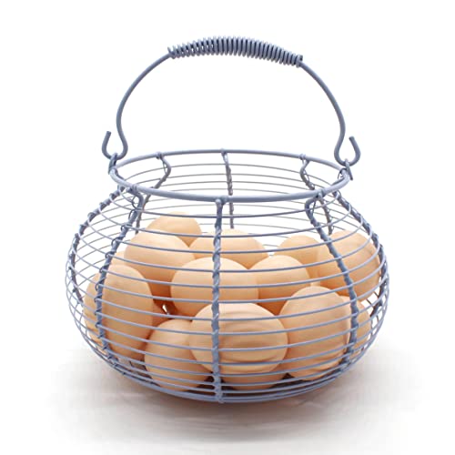 Elegant Wire Egg Basket with swimming Handle Primitives Vintage Gathering Basket. Light Blue (7-3/4"Dia. X 5"H Blue) - size: 7-3/4" Dia. x 5" H - Light Blue