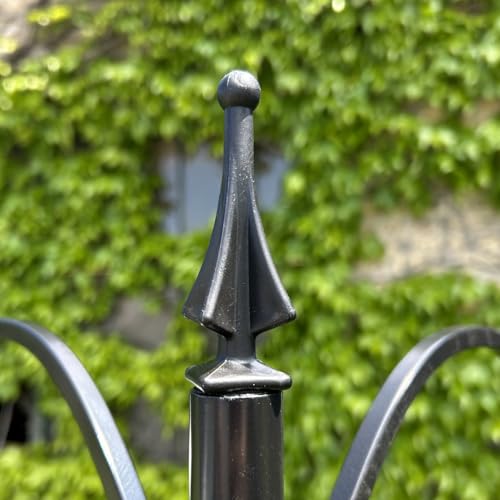 Bird Feeder Pole System - Made in USA Heavy Duty - Twist-in Black Tall Pole System for Hanging Bird Feeders, Flower Baskets, and Decoration - Easy Assembly - Scrolled Arms (FP5TLM4B)