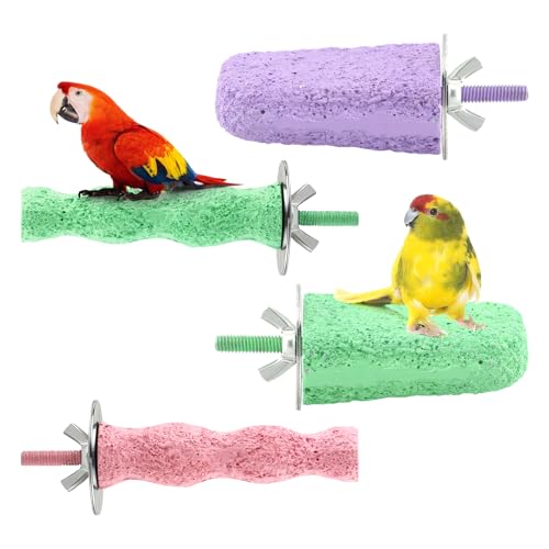4 PCS Bird Beak Grinding Stone Perch Platform for Parrots | Grinding Stone Perch Set Helps Support Natural Beak And Claw Wear For Budgies, Parakeets, Cockatiels, And Conures.