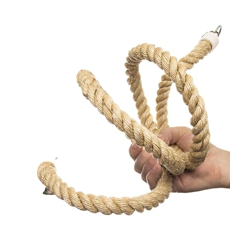 Boing Rope Perch for Parrots, Bendable Natural Sisal Spiral Hanging Bungee Perch with Stainless Steel Mount, Cotton Alternative Cage Accessory, Perch for Cockatiels, Parakeets, Doves, Budgies (6 ft)