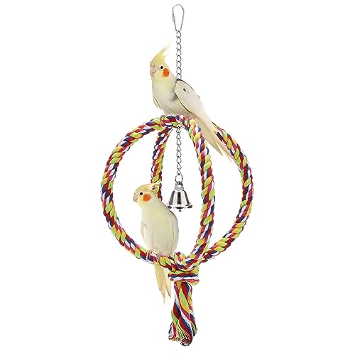 Wontee Bird Swing Colorful Rope Perch Climbing Toy for Parrots (8.3inch) | Soft cotton rope, colorful, supports balance, encourages climbing & swinging, for budgie/parakeet/cockatiel/conure - size: Regular (8.3 inch)