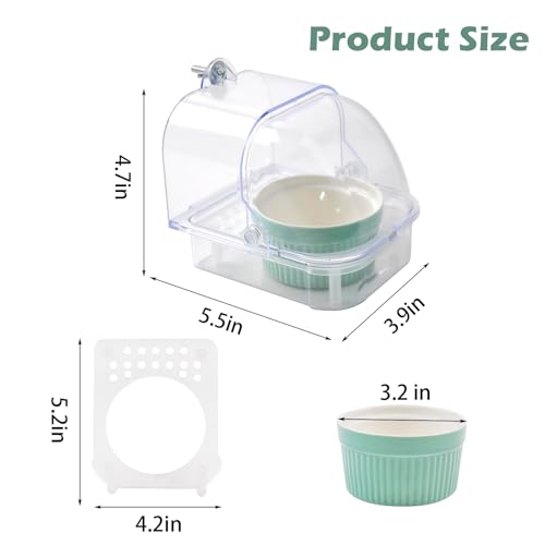Bird Cage Feeder with Ceramic Bowl,2 in 1 No Mess Bird Feeder and Transparent Parakeet Bathtub with Bottom Drawer Hanging Tube Shower Box for Birds Budgies Parakeet Small Parrot Cockatiels - color: 【Transparent】