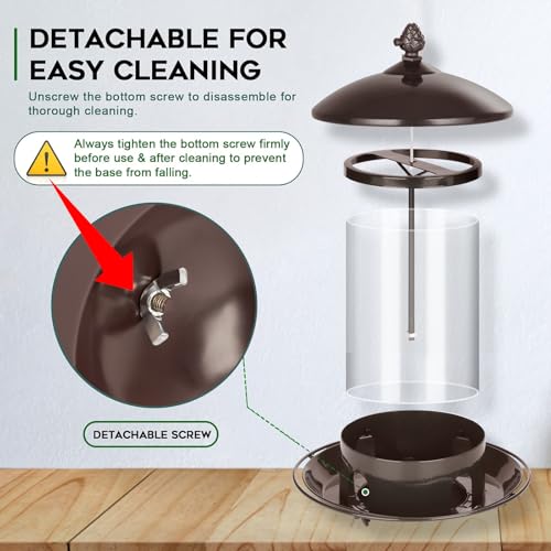 Gbekery Metal Bird Feeders for Outdoors Hanging, Weather Resistant Wild Bird Feeder with 360 Degree Feeding Tray, Brown - color: Brown