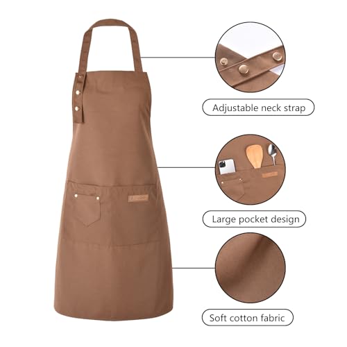 Tosewever Art Aprons for Women Painting Pottery Baking, Mens Buckle Straps Kitchen Apron with Pockets for Chef Cooking - color: Brown