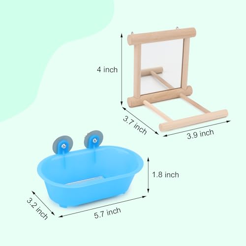 Wontee Bird Bath Parrot Bathing Tub Bird Mirror with Perch Toys for Budgies Parakeets Cockatiels Lovebirds Finches Canaries (Blue (A)) - color: Blue (A)