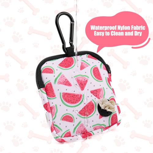 Dog Treat Pouch with Training Clicker,Waterproof Nylon Fabric Poop Bag Holders for Leashes,Hands Free Small Dog Walking Bag with Carabiner, Pet Puppy Training Walking Essentials (Watermelon) - color: Watermelon