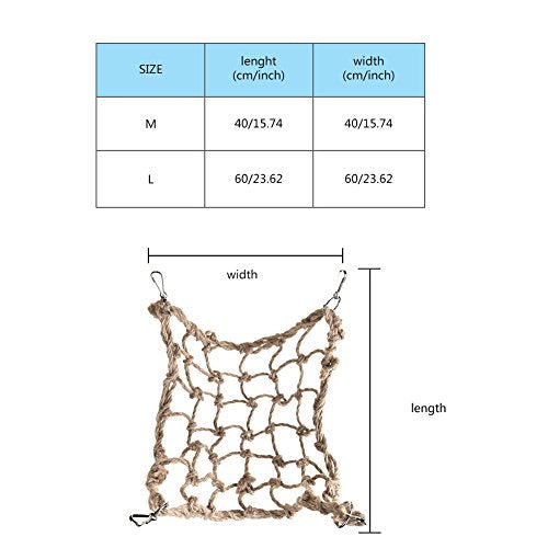 Litewoo Bird Rope Climbing Net Swing Grid Hammock for Parrot Rat Cage, XL | Hemp chew-safe material, 23.62 x 23.62in, sturdy, for parrots/hamsters/chinchillas/ferrets, promotes climbing & nail trimming - color: XL: 23.62 x 23.62inch/ 60 x 60cm