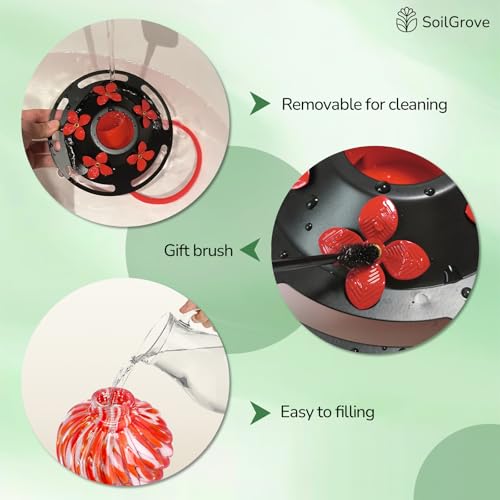 Glass Hummingbird Feeder,24oz Red Hand Blown Humming Bird Feeders for Outdoors Hanging with 5 Feeding Ports & Ant Moat, for Women Men,Hanging Garden Decor