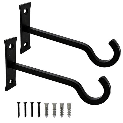 6inch Metal Plant Hangers, Heavy Duty, Black, 2 Pack | Rust-proof | Max 35lb Load | Shepherd Hooks | Hanging Bird Feeder, Lantern, Flower Basket, Outdoor Indoor, Screws & Anchors - color: Black, size: 6in Steel Heavy Duty
