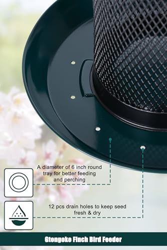 Gtongoko Finch Feeders for Outside All Metal Mesh Tube Bird Feeder Green | 2.5 LB Hanging Bird Feeder for Nyjer & Thistle Seed, Weather-Resistant Lid, Easy Refill & Cleaning, Closed Metal Ring - color: Green-0.24”