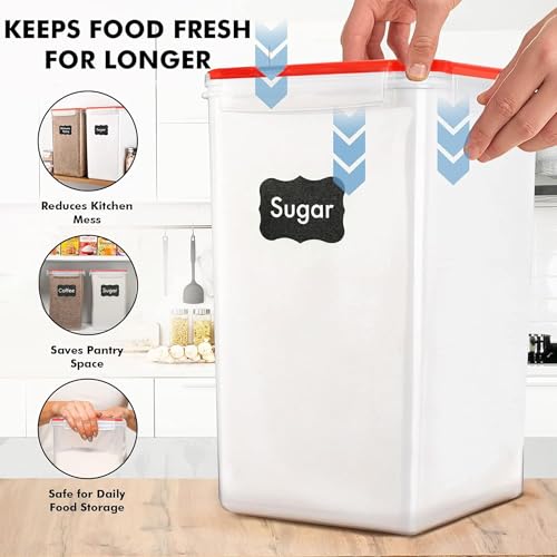 2 PC [7 Qt / 6.5L / 220 Oz] Large Food Storage Containers with Lids Airtight - BPA Free Clear Plastic Kitchen and Pantry Storage Containers for Cereal, Flour, Sugar, Rice - color: Red - 2 Pack