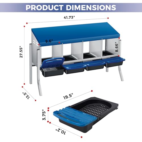  Chicken Nesting Box with Cleanable Pull Out Trays, 4 Hole Roll Away Nesting Box for Laying Hens, Wall Mount or Placed Design for Easy Egg Collection ﻿ - color: Blue, size: 4 Holes with legs