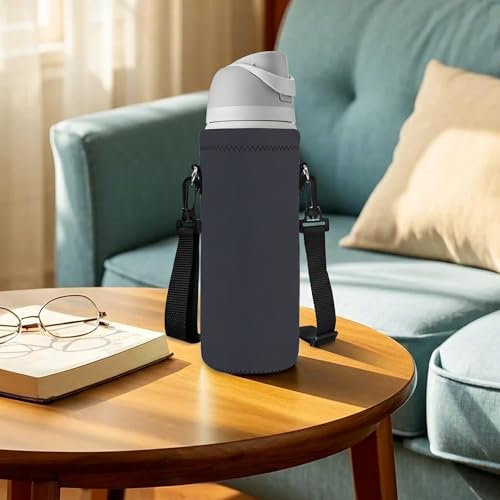 Neoprene 500ML/750ML/1000ML Water Bottle Bag Carrier, Portable Insulated Bottle Sling Holder Case Pouch with Adjustable Shoulder Strap for Men Women Walking Hiking Running - color: Dark Gray, size: 750ML