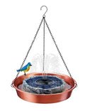 Hanging Bird Bath with Solar Fountain & Water Pump, 11.5” Antique Copper Finish Metal Birdbath Bowl, Rock Design & Solar Panel – Outdoor Garden Decor Yard Art