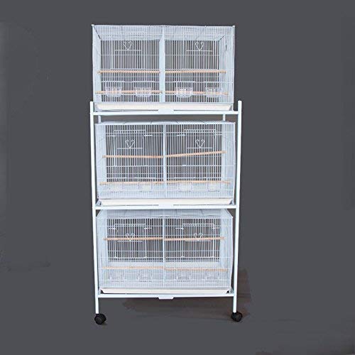 Seny Set of 3 Breeding Bird Carrier Cage with Central Dividor L30xW18xH18 on Stand (White) - color: White