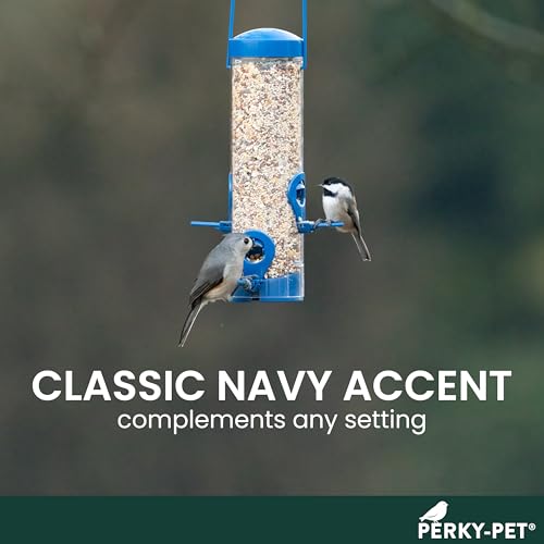 Perky-Pet Navy 2-in-1 Tube Bird Feeder for Outdoors, 4 Port Tube Bird Feeder
