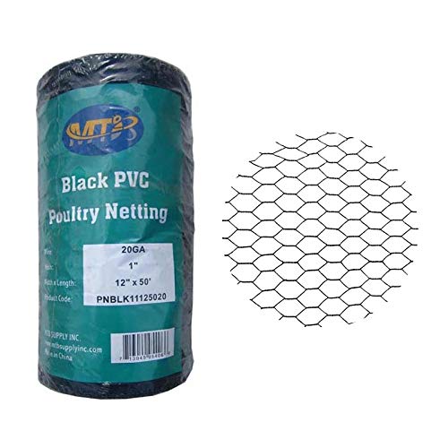 PVC Black 20GA 12in x 50ft x 1in Mesh Chicken Wire Hexagonal Poultry Netting - size: 12"x50'-1" 20GA