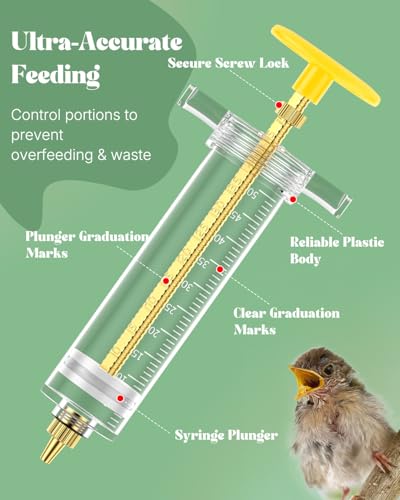 Pawfly 6 Pcs Baby Bird Feeding Syringe Set, 1.7 fl oz (50 mL) Hand Feeding Syringe for Birds, Parrot Syringe Feeder with Feeding Tubes & Spoon for Cockatiels, Parakeets & Budgies