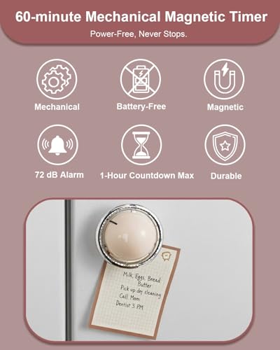 Kitchen Timer for Cooking, Magnetic Mechanical Timers - No Batteries Required - Loud Alarm, Wind Up Manual 60-Minute Countdown Reminder for Cooking, Baking, Exercise, Study, Working, Off-White - color: Off-white