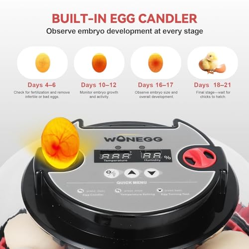 Gen II - 12 Egg Automatic Incubator, Two-Stage Humidity with Auto-Refill & Stable Temp Control, Auto Egg Turning, Candler, Real-Time Display for Hatching Chicken, Goose, Duck, Quail, Pigeon - size: 12 egg-black